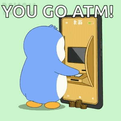 A Penguin Is Using An Atm Machine On A Phone GIF