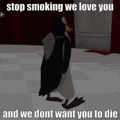 A Penguin Is Walking With The Words Stop Smoking We Love You And We Dont Want You To Die Below It GIF