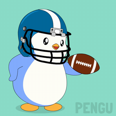 A Penguin Is Wearing A Football Helmet And Holding A Football Above Its Head GIF