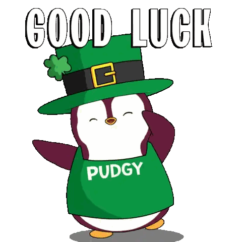A Penguin Is Wearing A Green Hat And A Green Shirt That Says Pudgy Sticker