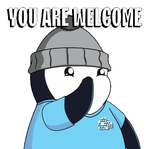 A Penguin Is Wearing A Hat And A Blue Shirt And Says You Are Welcome Sticker