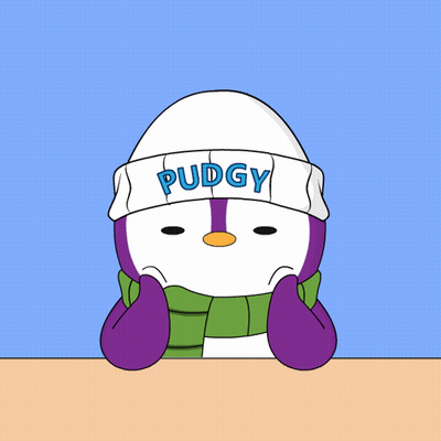 A Penguin Is Wearing A Hat That Says Pudgy GIF