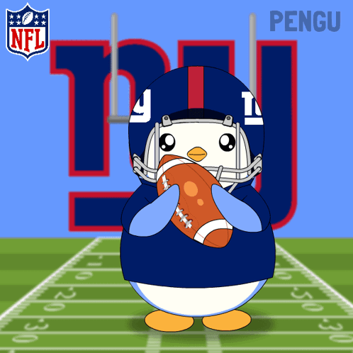A Penguin Is Wearing A Helmet And Holding A Football In Front Of A Nfl Logo GIF