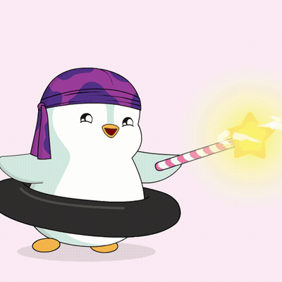 A Penguin Is Wearing A Purple Bandana And Holding A Candy Cane GIF