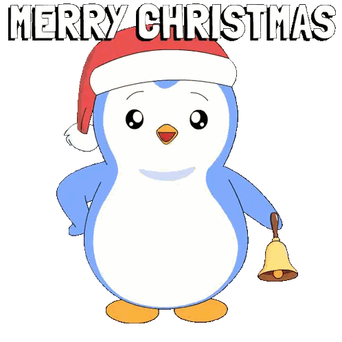 A Penguin Is Wearing A Santa Hat And Holding A Bell With The Words Merry Christmas Above It Sticker