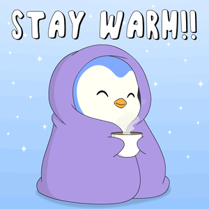 Penguin Wrapped In Purple Blanket Holding Coffee GIF