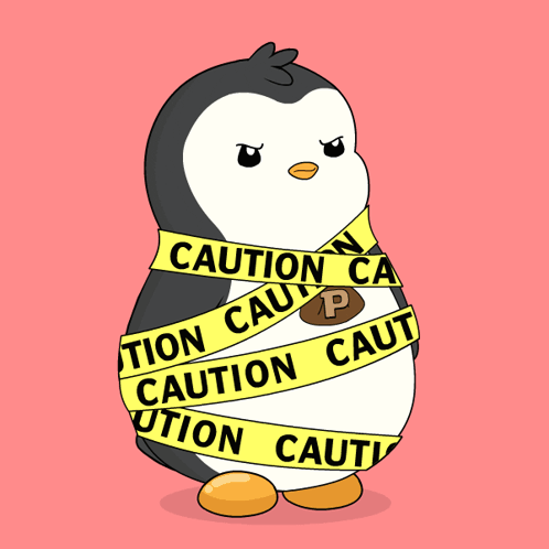 A Penguin Is Wrapped In Caution Tape With The Letter P On It GIF