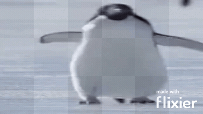 A Penguin Made With Flixier Is Standing On A Snowy Surface GIF