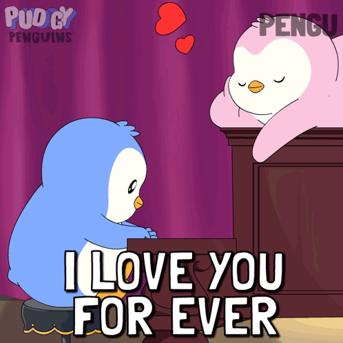 A Penguin Playing A Piano With The Words I Love You For Ever GIF
