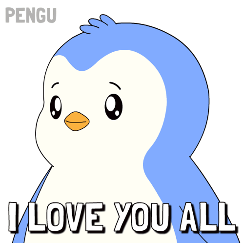 A Penguin Says I Love You All With Hearts Around Its Chest GIF