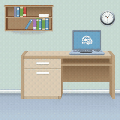 A Penguin Sits In A Chair In Front Of A Desk With A Laptop GIF