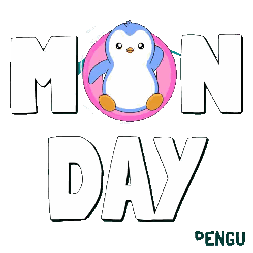 A Penguin Sits On A Pink Float With The Words Monday Day Written Below It Sticker