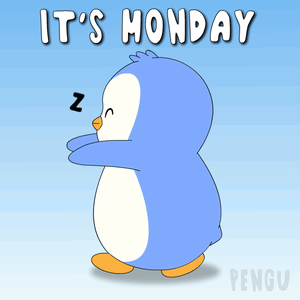 A Penguin Sleeping With The Words " It 'S Monday " Written Above It GIF