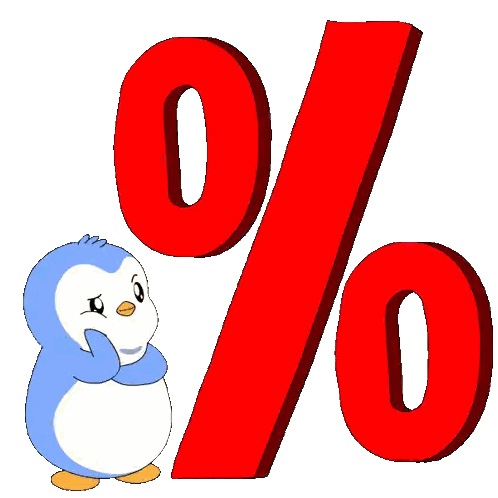 A Penguin Stands Next To A Large Red Percent Sign Sticker