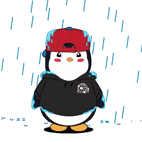 A Penguin Wearing A Black Hoodie And A Red Hat Stands In The Rain Sticker