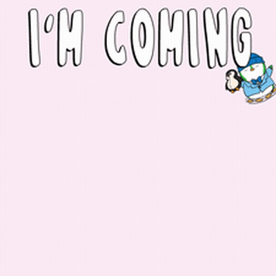 A Penguin Wearing A Blue Hat And Bow Tie Is Holding Another Penguin And The Words I 'M Coming GIF
