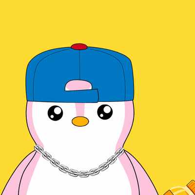 A Penguin Wearing A Blue Hat Holds A Bottle Of Juice GIF