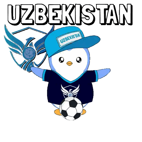 A Penguin Wearing A Blue Hat That Says ' Uzbekistan ' On It Sticker