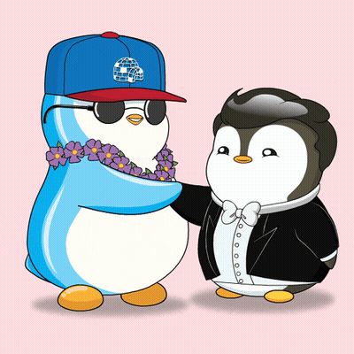 A Penguin Wearing A Blue Hat With A Globe On It GIF
