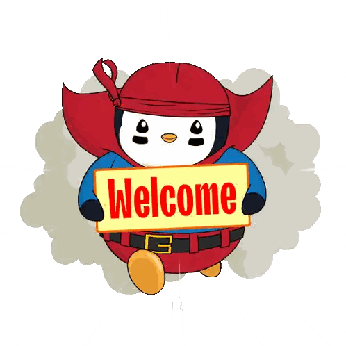 A Penguin Wearing A Cape Is Holding A Sign That Says Welcome Sticker