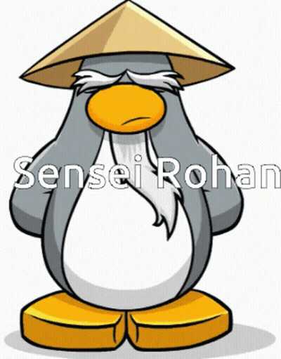 A Penguin Wearing A Conical Hat Has The Name Sensei Rohan Written On The Bottom GIF