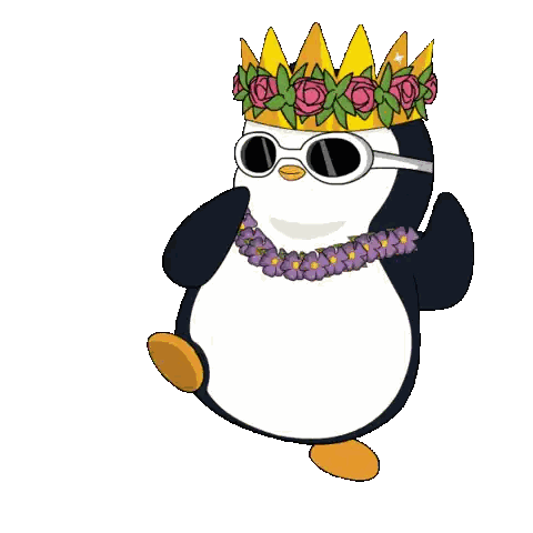 A Penguin Wearing A Crown And Sunglasses Is Waving Sticker