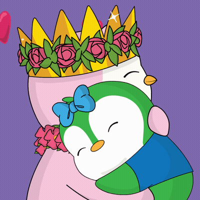 A Penguin Wearing A Crown Holds Another Penguin GIF