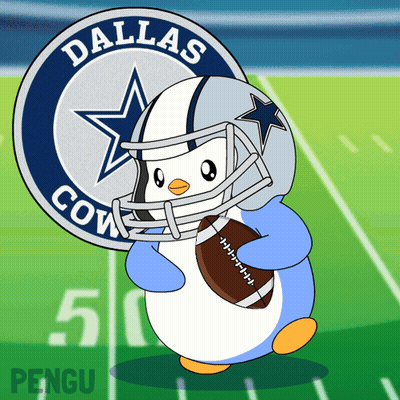 A Penguin Wearing A Dallas Cowboys Football Helmet Holds A Football GIF