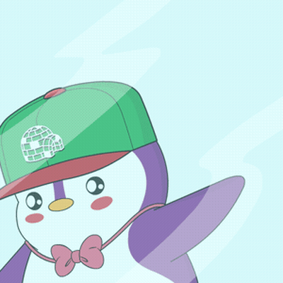 A Penguin Wearing A Green Hat And Holding A Brush Paints A Heart GIF