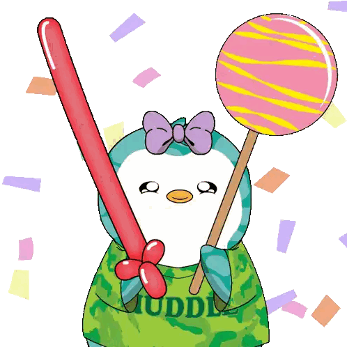 A Penguin Wearing A Green Shirt That Says " Puddle " Is Holding Balloons And A Sign That Says Welcome Sticker