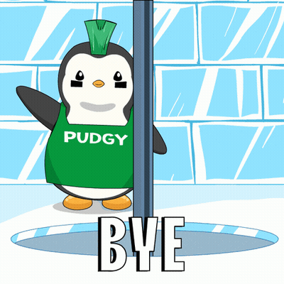 A Penguin Wearing A Green Vest That Says Pudgy On It GIF