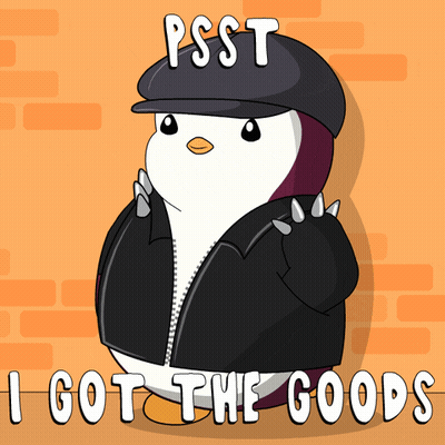 A Penguin Wearing A Hat And A Jacket With The Words Psst I Got The Goods Below It GIF