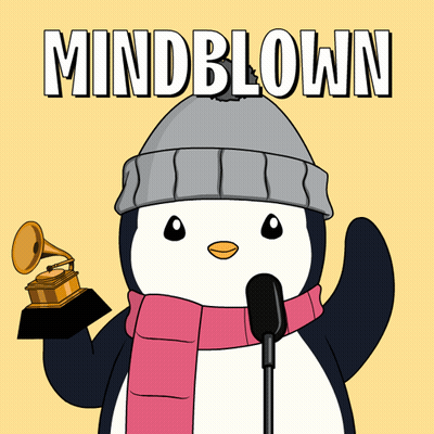A Penguin Wearing A Hat And Scarf Holds A Grammy Trophy GIF