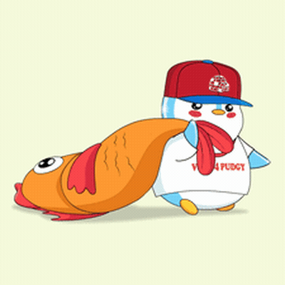 A Penguin Wearing A Hat And Scarf Is Carrying A Fish .. GIF