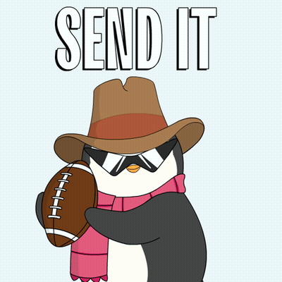 A Penguin Wearing A Hat And Scarf Is Hugging Another Penguin With The Words Send It Behind It GIF