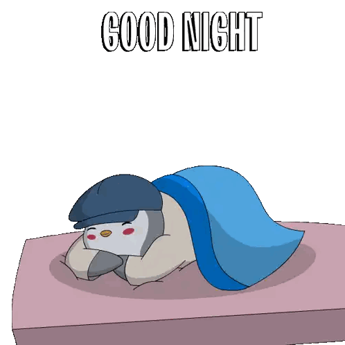A Penguin Wearing A Hat Is Laying On A Bed With The Words Good Night Written Above It Sticker