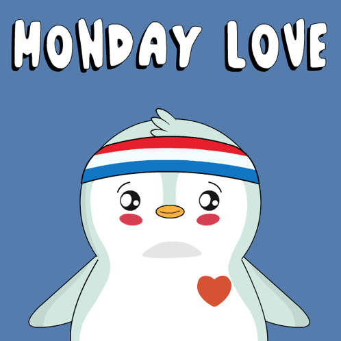 A Penguin Wearing A Headband With The Words Monday Love On It GIF
