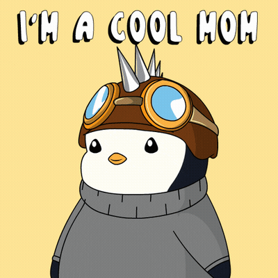 A Penguin Wearing A Helmet And Goggles With The Words I 'M A Cool Mom Above It GIF
