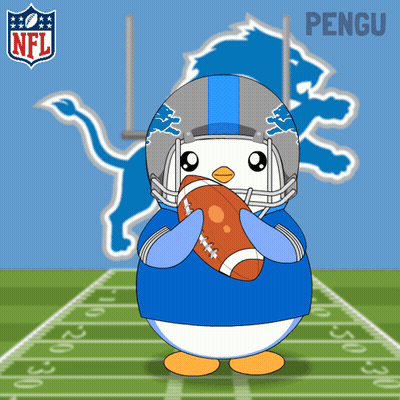 A Penguin Wearing A Helmet And Holding A Football In Front Of An Nfl Logo GIF