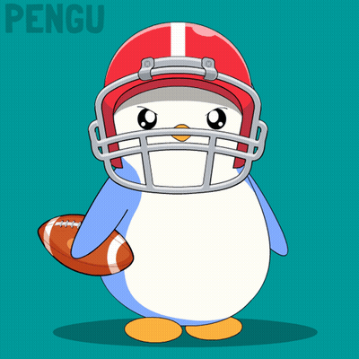 A Penguin Wearing A Helmet And Holding A Football With The Word Pengu On The Bottom GIF