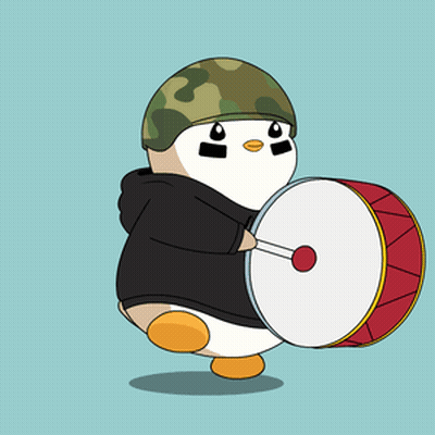 A Penguin Wearing A Helmet Is Holding A Drum And A Stick GIF