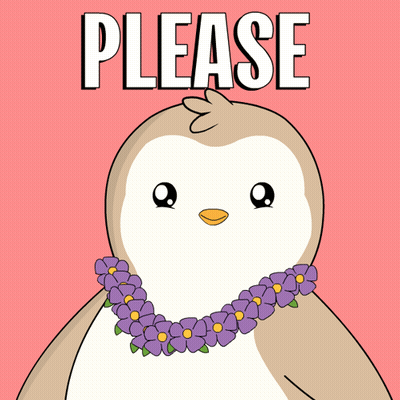 A Penguin Wearing A Lei Of Purple Flowers Is Asking For A Please GIF