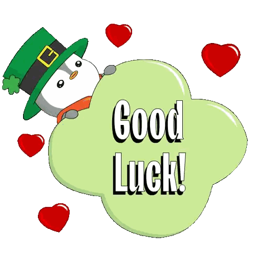 A Penguin Wearing A Leprechaun Hat Is Surrounded By Red Hearts And Says Good Luck Sticker