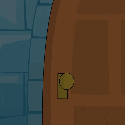 A Penguin Wearing A Mask And A Hat Is Peeking Out From Behind An Orange Door GIF