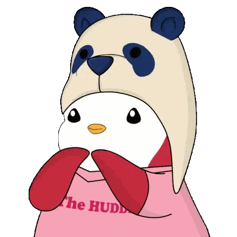 A Penguin Wearing A Panda Hat And A Pink Shirt That Says The Huddle Sticker