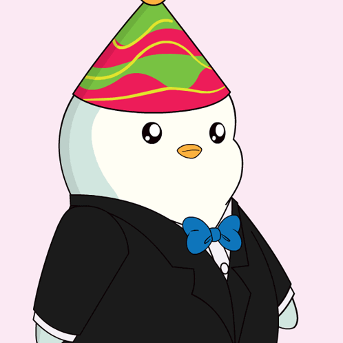 Penguin In Tuxedo And Party Hat Saying No GIF