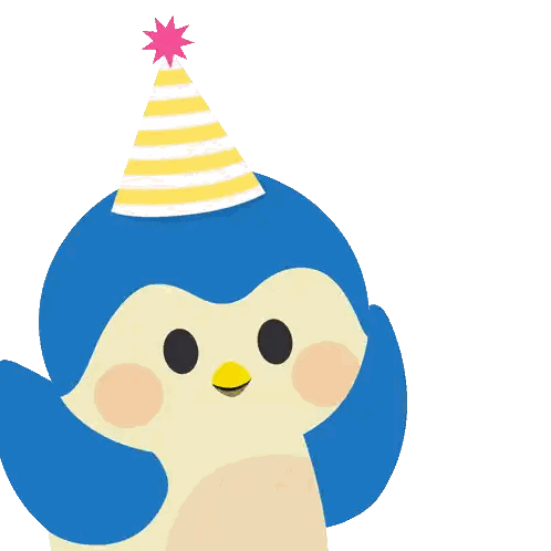 A Penguin Wearing A Party Hat And Holding A Heart With The Words It 'S Ur Bday Sticker