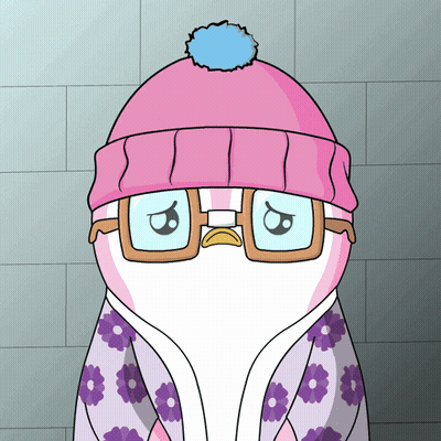 A Penguin Wearing A Pink Hat And Glasses GIF