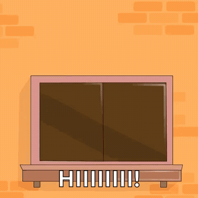 A Penguin Wearing A Pink Hat Is Looking Out Of A Window With The Words Checking In Behind It GIF