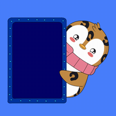 A Penguin Wearing A Pink Scarf Is Peeking Out From Behind A Blue Sign GIF